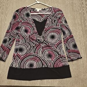dressbarn Pink and Black Patterned Blouse